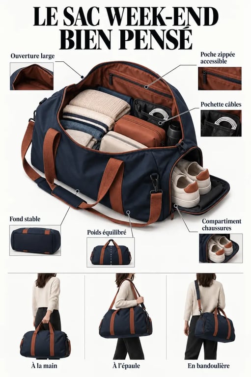 Organisation intérieure et modes de portage d'un sac de voyage femme tendance