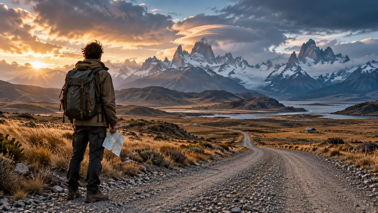 Paysage vaste et montagneux de Patagonie sous une lumière dramatique