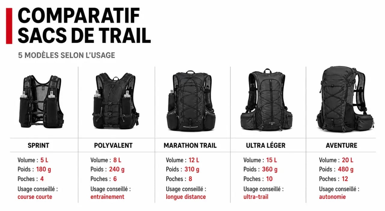 Comparatif du meilleur sac trail avec volumes, poids et usages conseillés