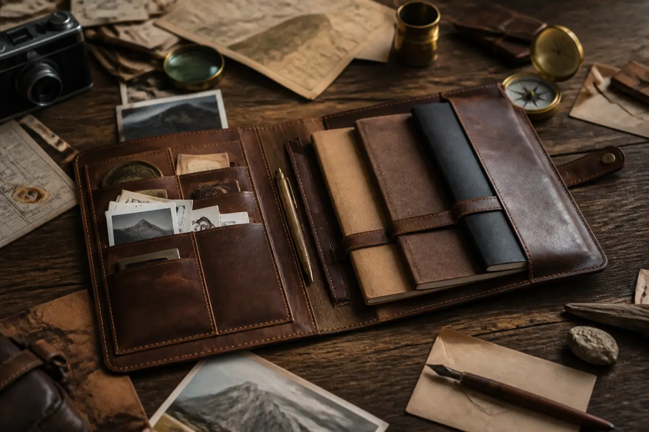 Couverture de carnet de voyage en cuir : format A5, 3 carnets et rangements à vérifier