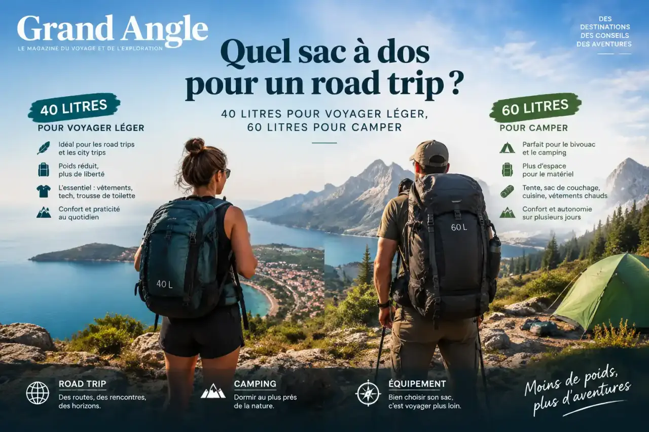 Quel sac à dos pour un road trip : 40 litres pour voyager léger, 60 litres pour camper