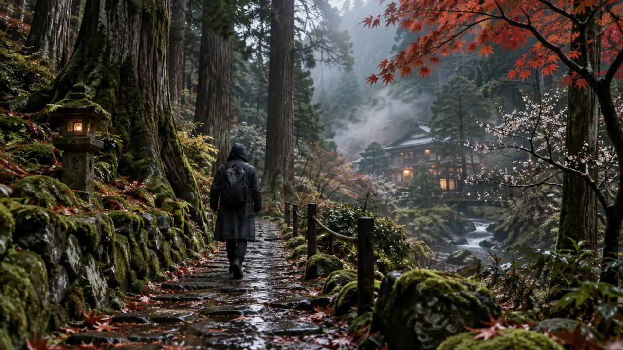 Paysage japonais brumeux au fil des saisons