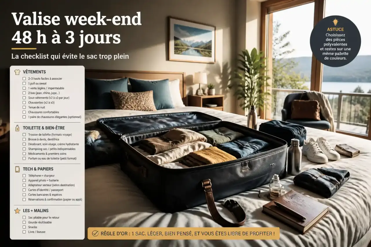 Valise week-end 48 h à 3 jours : la checklist qui évite le sac trop plein