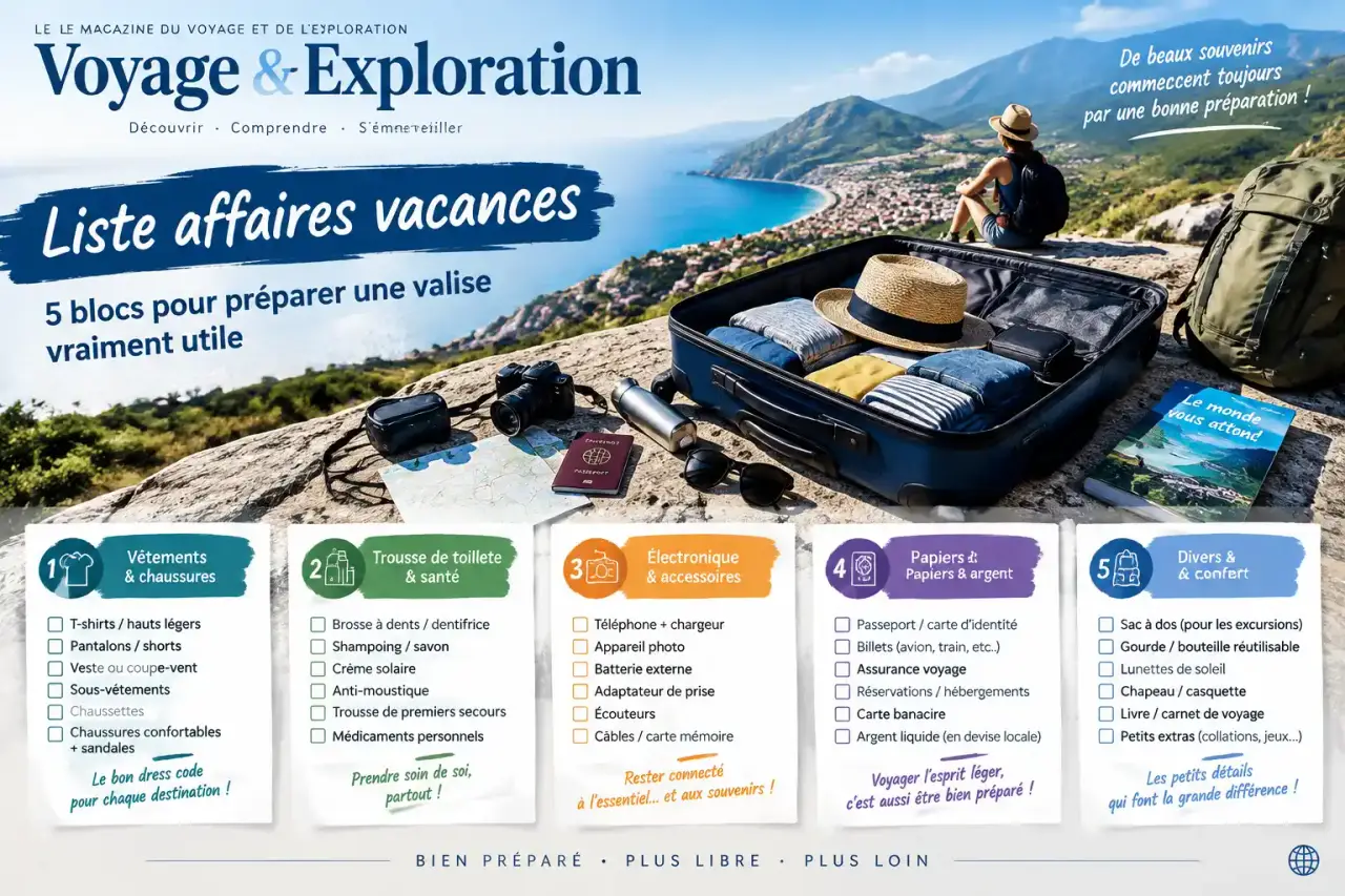 Liste affaires vacances : 5 blocs pour préparer une valise vraiment utile