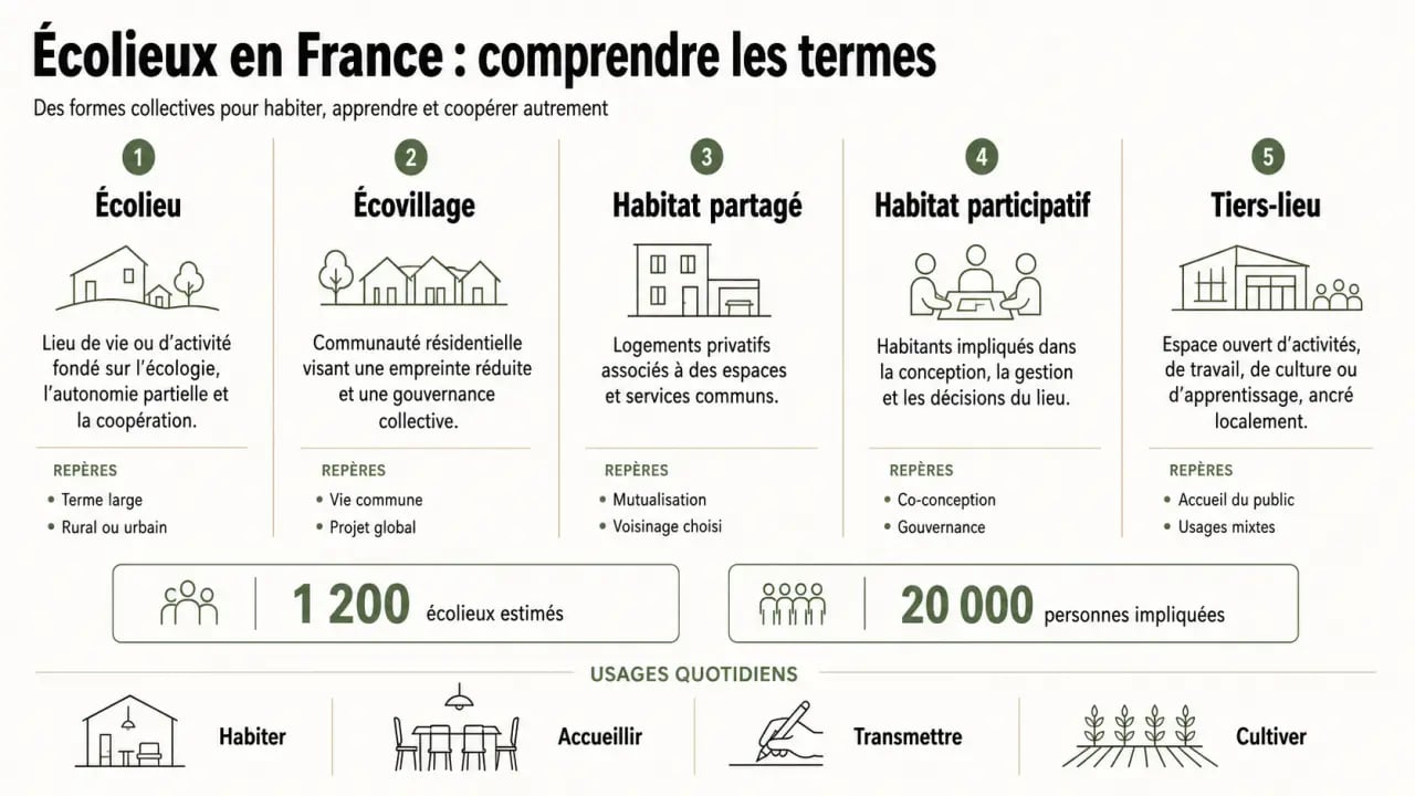 Infographie sur les eco lieux en France : définitions, différences et chiffres clés