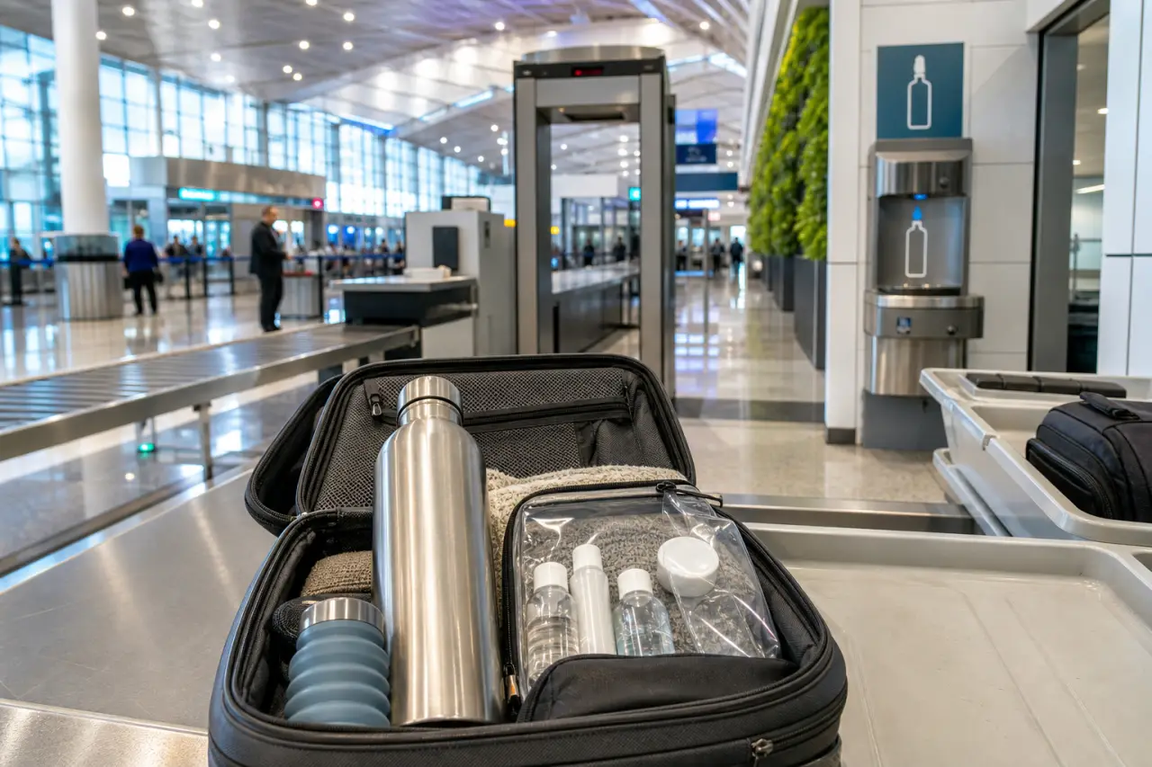 Gourde vide en bagage cabine : la règle des 100 ml, les matériaux et le remplissage après sécurité