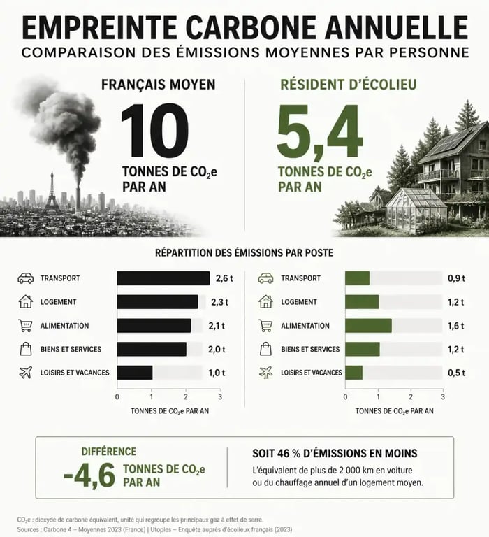 Comparaison de l'empreinte carbone entre un Français moyen et un habitant d'écolieu